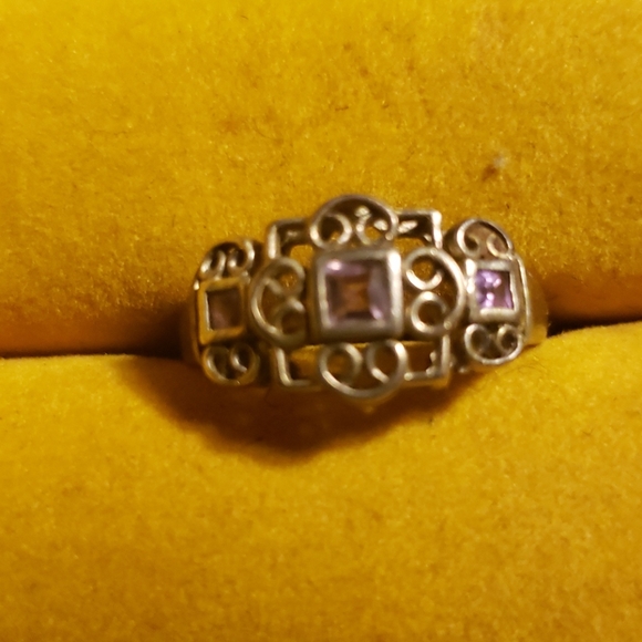 Vintage Sterling Silver Filigree Amethyst Ring - Picture 3 of 4